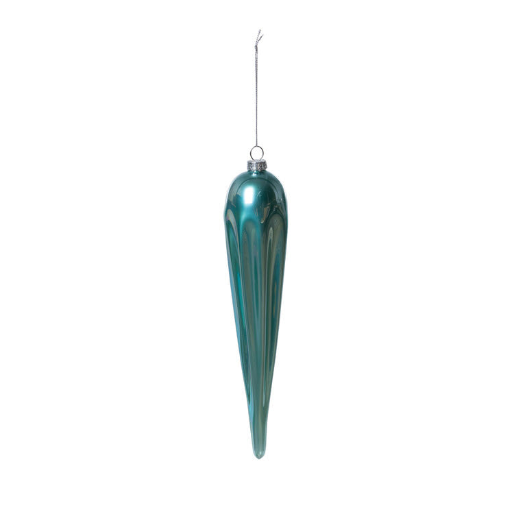 Frosty Blue Glass Icicle Ornament 10 in Set/12