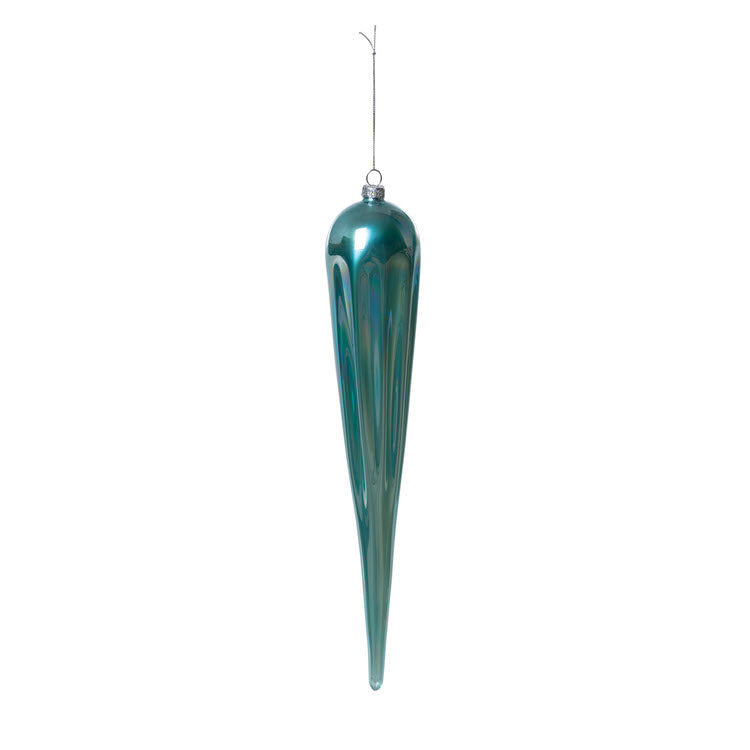 Frosty Blue Glass Icicle Ornament 14 in Set/6