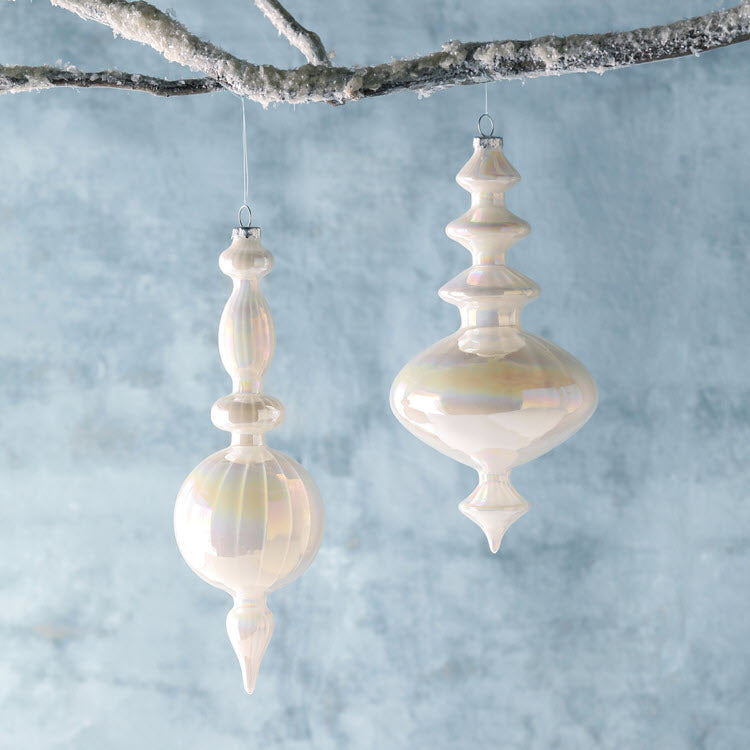 Frosty Pearl Glass Finial Ornament 2 Assorted Styles Set/6