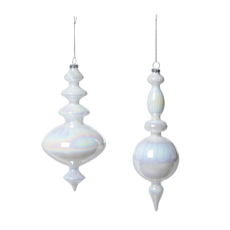 Frosty Pearl Glass Finial Ornament 2 Assorted Styles Set/6