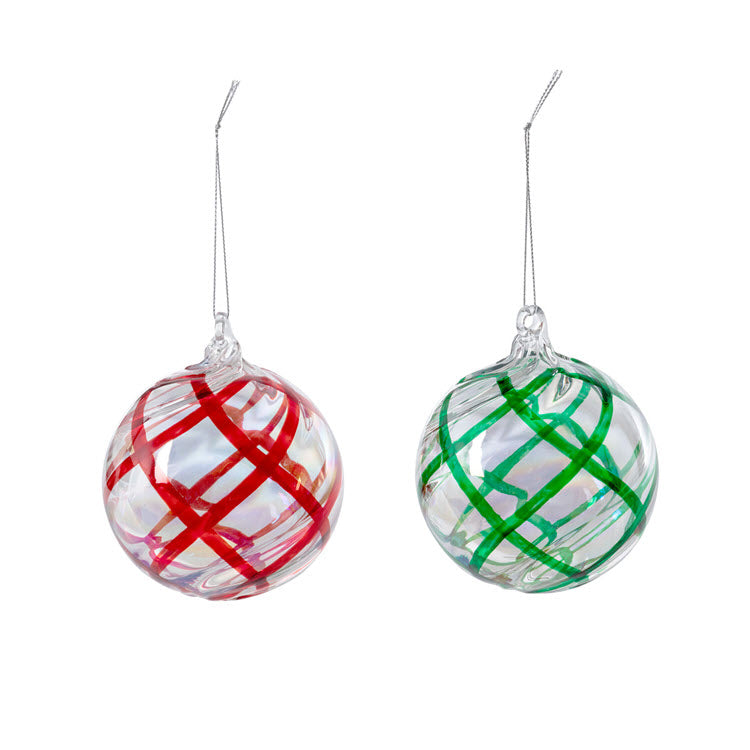 Hand Painted Stripe Glass Ball Ornament 2 Assorted Styles Set/6