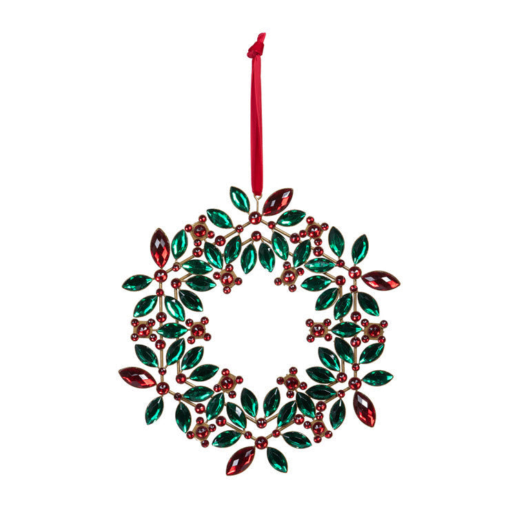 Poinsettia and Holly Gem Wreath Ornament Set/8