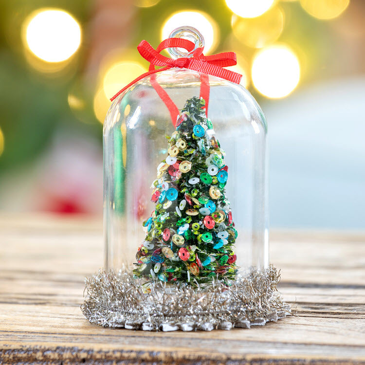 Vintage Sisal Tree in Glass Dome Ornament Set/6