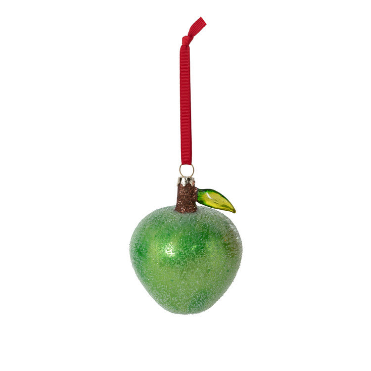 Glass Green Apple Ornament Set/6
