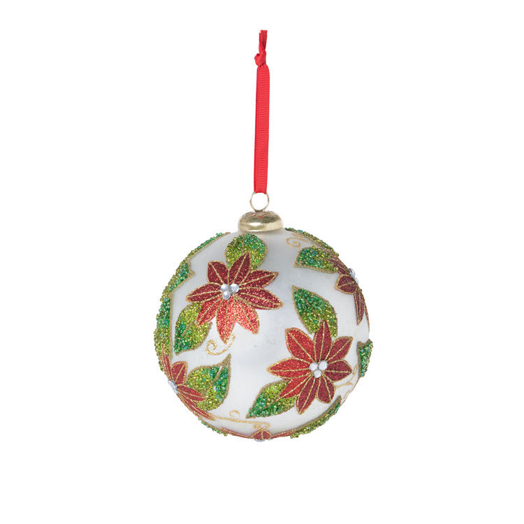 Poinsettia Pattern Glass Ball Ornament Set/6