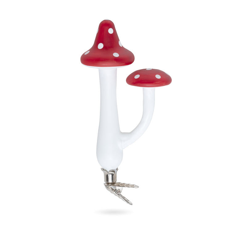 Double Cap Polka Dot Mushroom Clip on Ornament Set/12