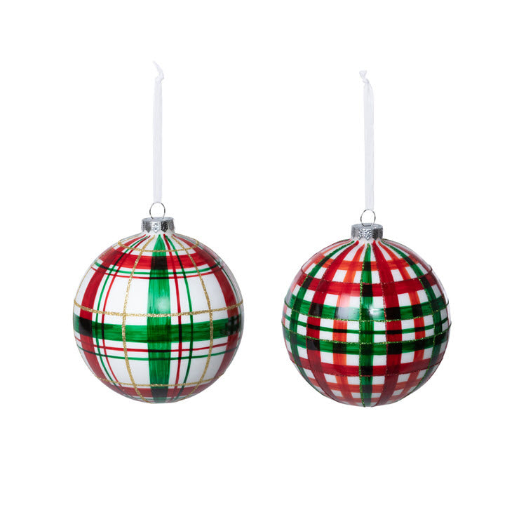 Tartan Plaid Glass Ball Ornament 2 Assorted Styles Set/6