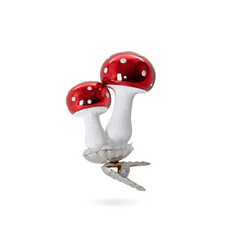 Polka Dot Button Mushroom Clip On Ornament Set/12