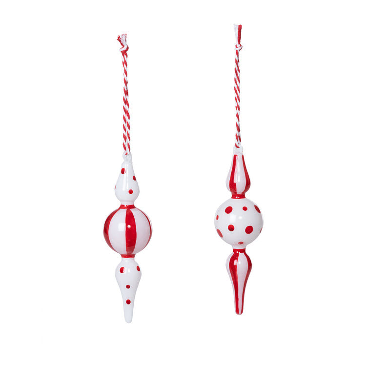 Polka Dot Pattern Blown Glass Finial Ornament 2 Assorted Styles Set/12