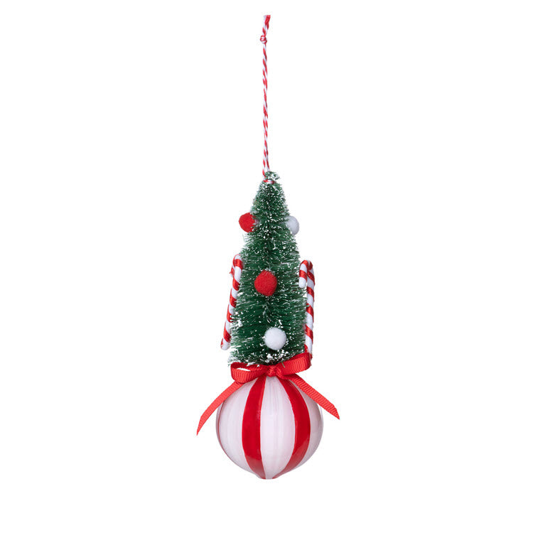 Sisal Tree on Peppermint Ball Ornament Set/12
