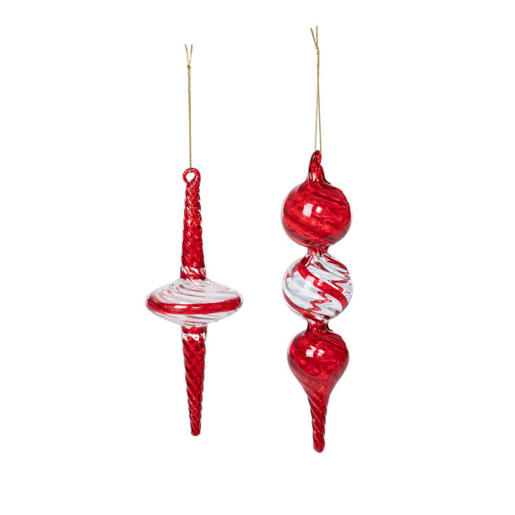 Peppermint Twist Blown Glass Finial Ornament 10 in 2 Assorted Styles Set/6