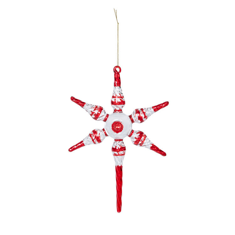 Peppermint Twist Blown Glass Starburst Ornament Set/6