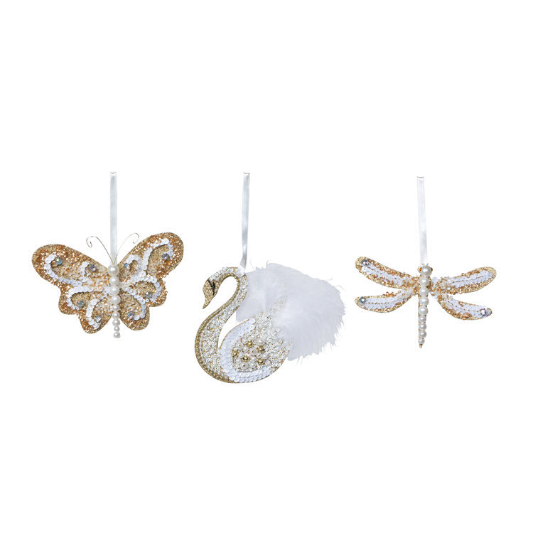 Sequinned and Feathered Glam Ornament 3 Assorted Styles Set/12