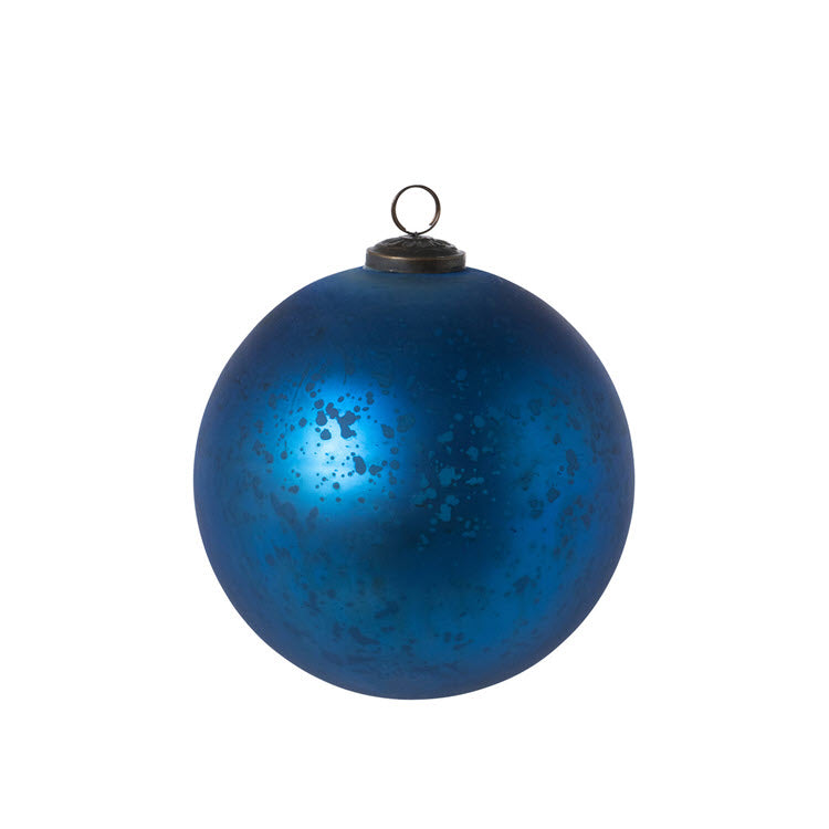 Antique Matte Blue Glass Ball Ornament Extra Large Set/6