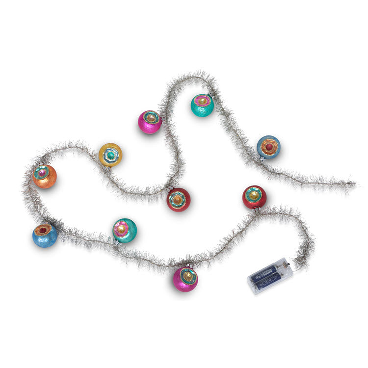 Tinsel Garland with Glass Balls Lighted Set/2
