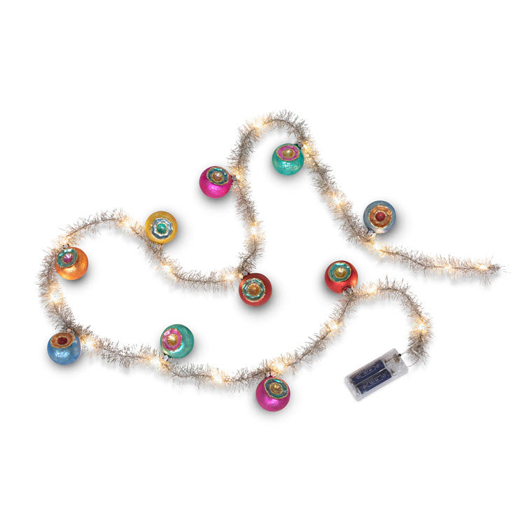 Tinsel Garland with Glass Balls Lighted Set/2