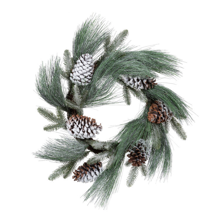 Frosted White Pine and Pine Cone Wreath Set/2