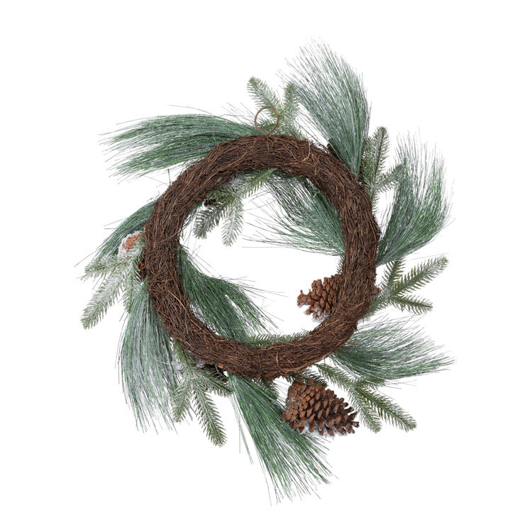 Frosted White Pine and Pine Cone Wreath Set/2