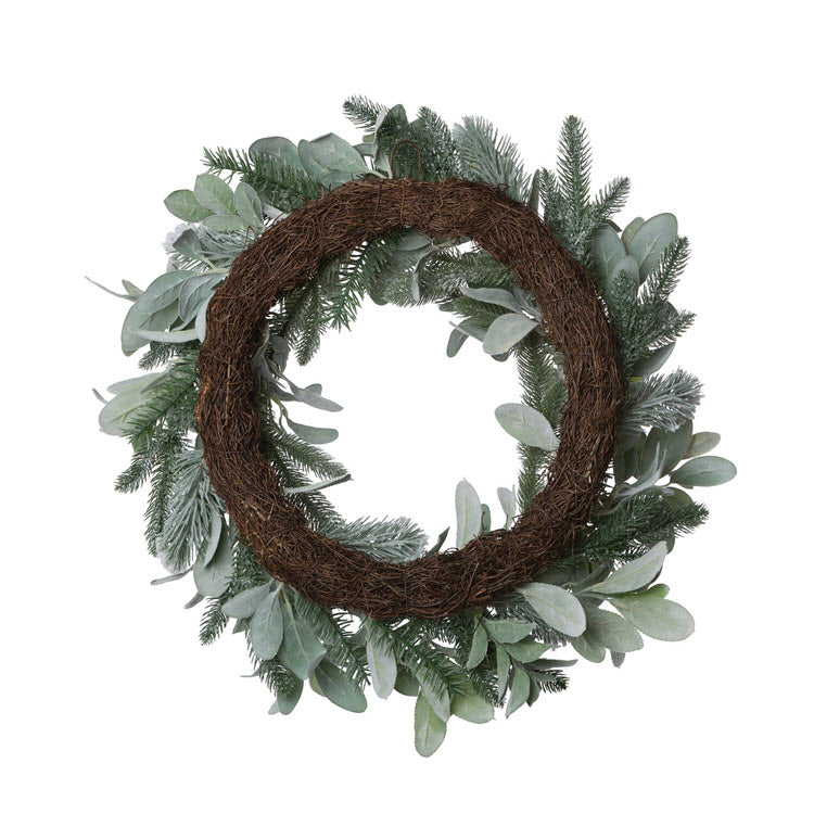 Frosted Pine and Lamb's Ear Wreath Set/2
