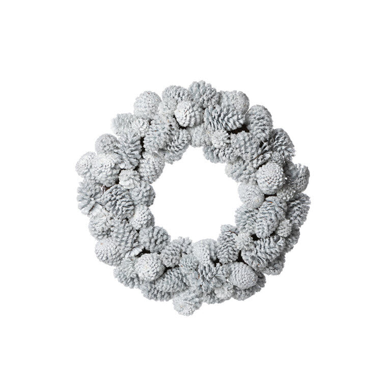 Glistening Snowy Pine Cone Wreath Set/2