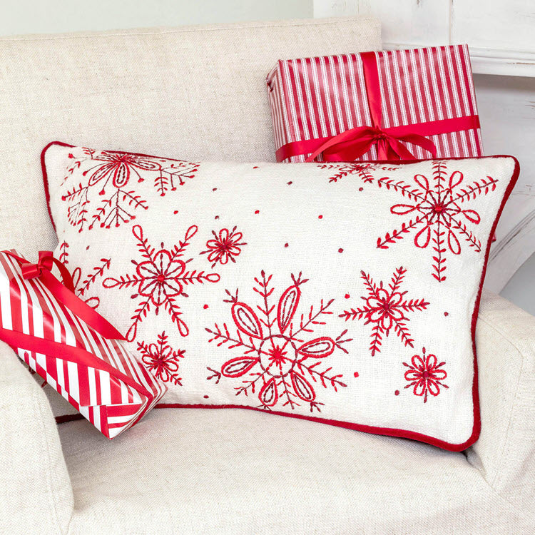 Snowflake Embroidered Cotton Pillow