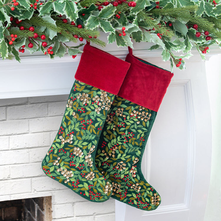 Christmas Wreath Velvet Stocking