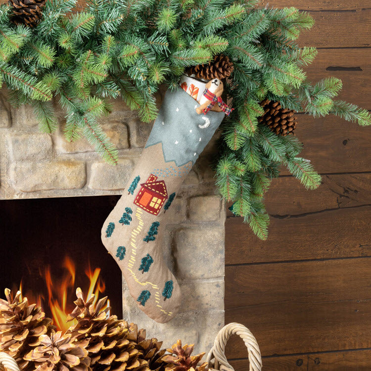 Cabin Cozy Appliqued Linen Stocking