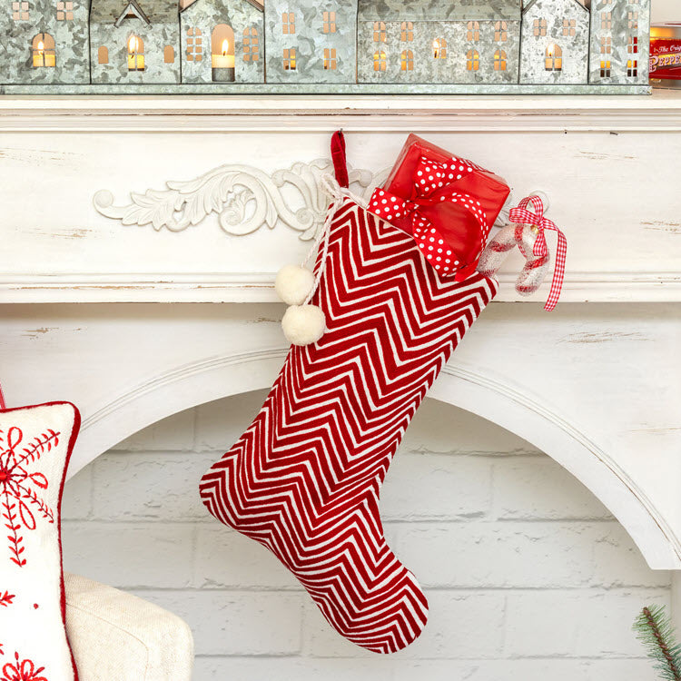 Chevron Embroidered Velvet Stocking