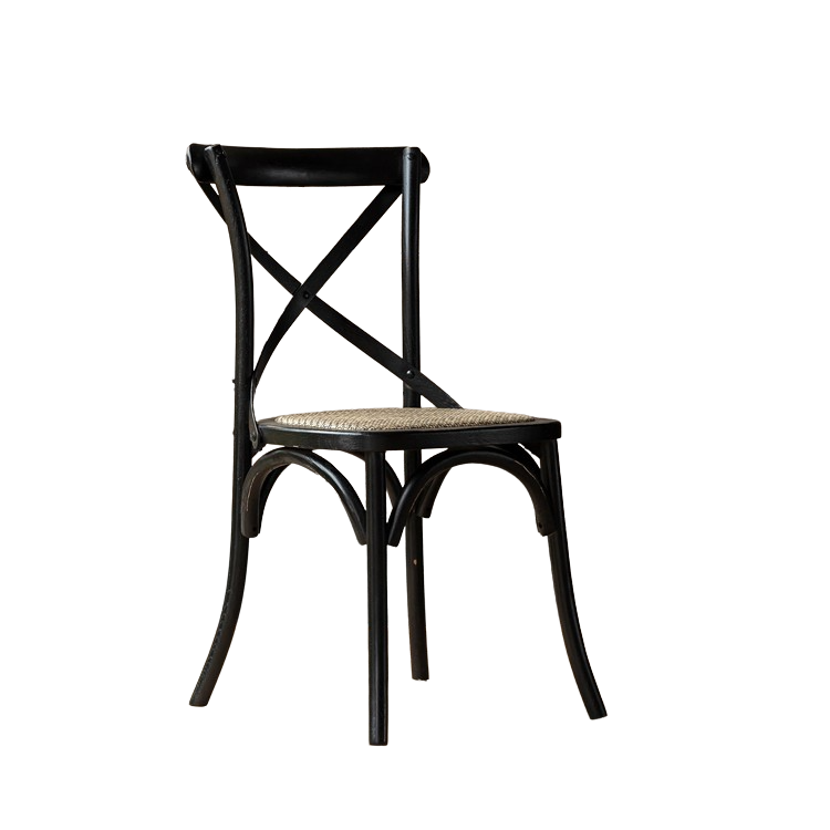 Distressed Black Cross Back Chairs Set/4