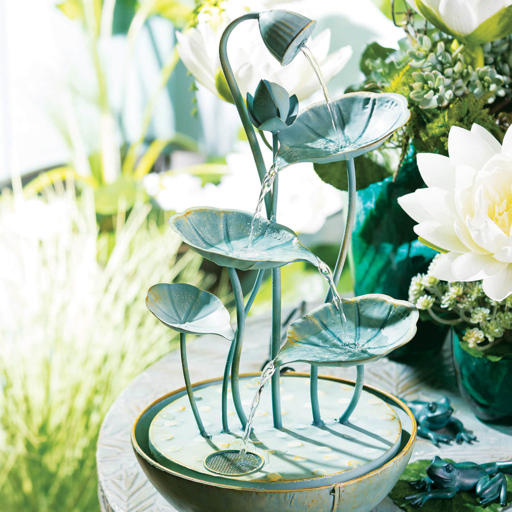 Verdigris Lily Pad Fountain