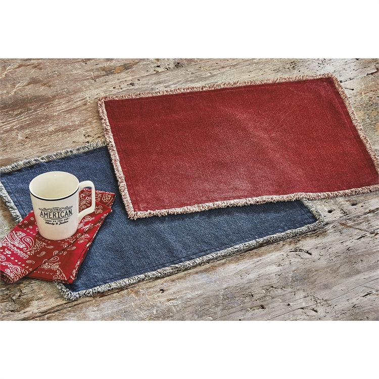 Cotton Washed Fringe Placemat Blue